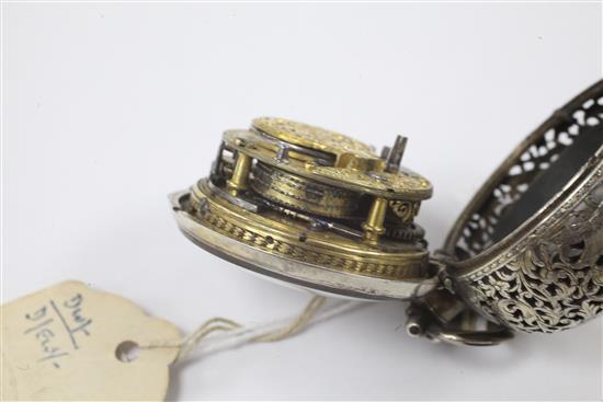 An early 18th century silver pair cased repeating verge pocket watch by David Lestourgeon, London,